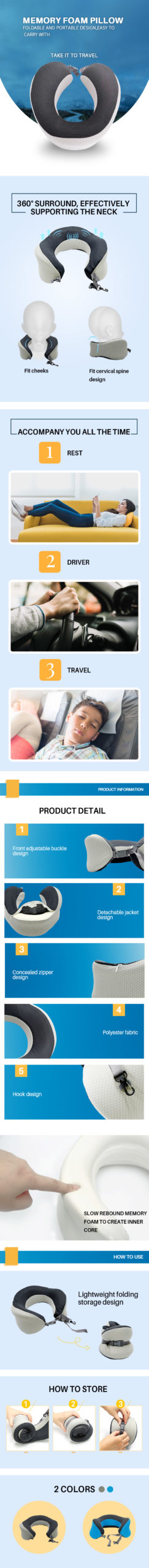 Foldable and Bendable Travel Neck Pillow with Great Breathability